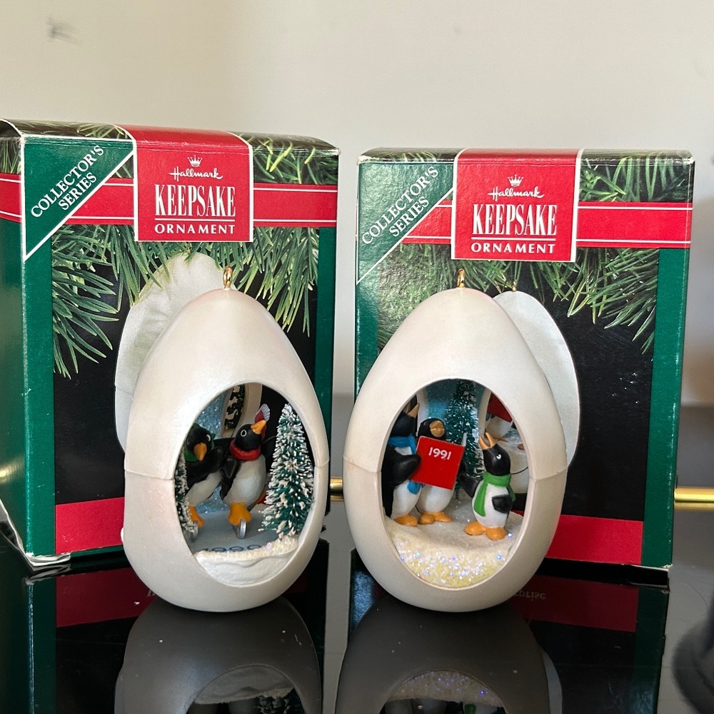 Pair of Christmas Hallmark ornaments- collectors series “winter Surprise”